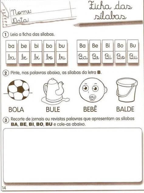 Sílabas, Atividades Com Ba Be Bi Bo Bu Para Alfabetização